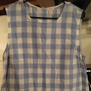 blue and white plaid Jcrew sleeveless top